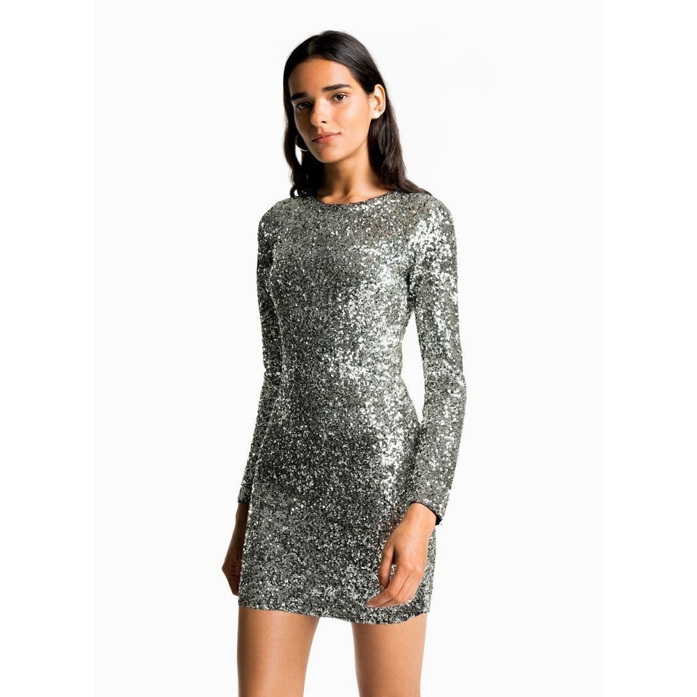 ALC Aliya Sequin Mini Dress XS Long Sleeve Party Cocktail Shimmer Sparkly Silver
